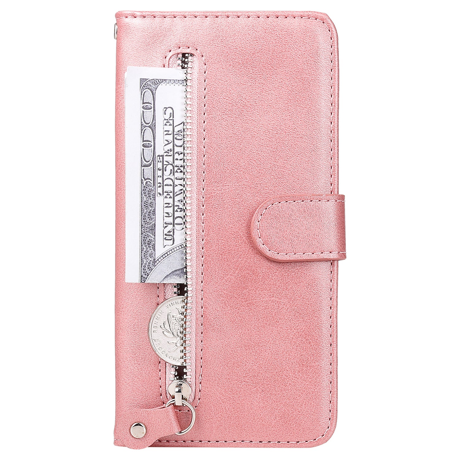 For Samsung Galaxy F34 5G / M34 5G Calf Texture Leather Phone Case Wallet Stand Cover with Zipper Pocket - Pink