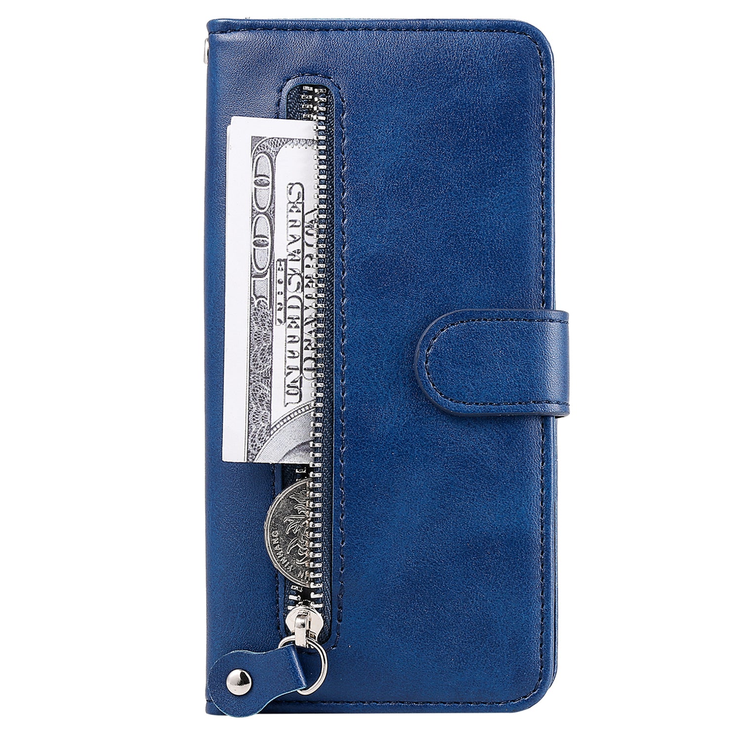 For Samsung Galaxy F34 5G / M34 5G Calf Texture Leather Phone Case Wallet Stand Cover with Zipper Pocket - Blue