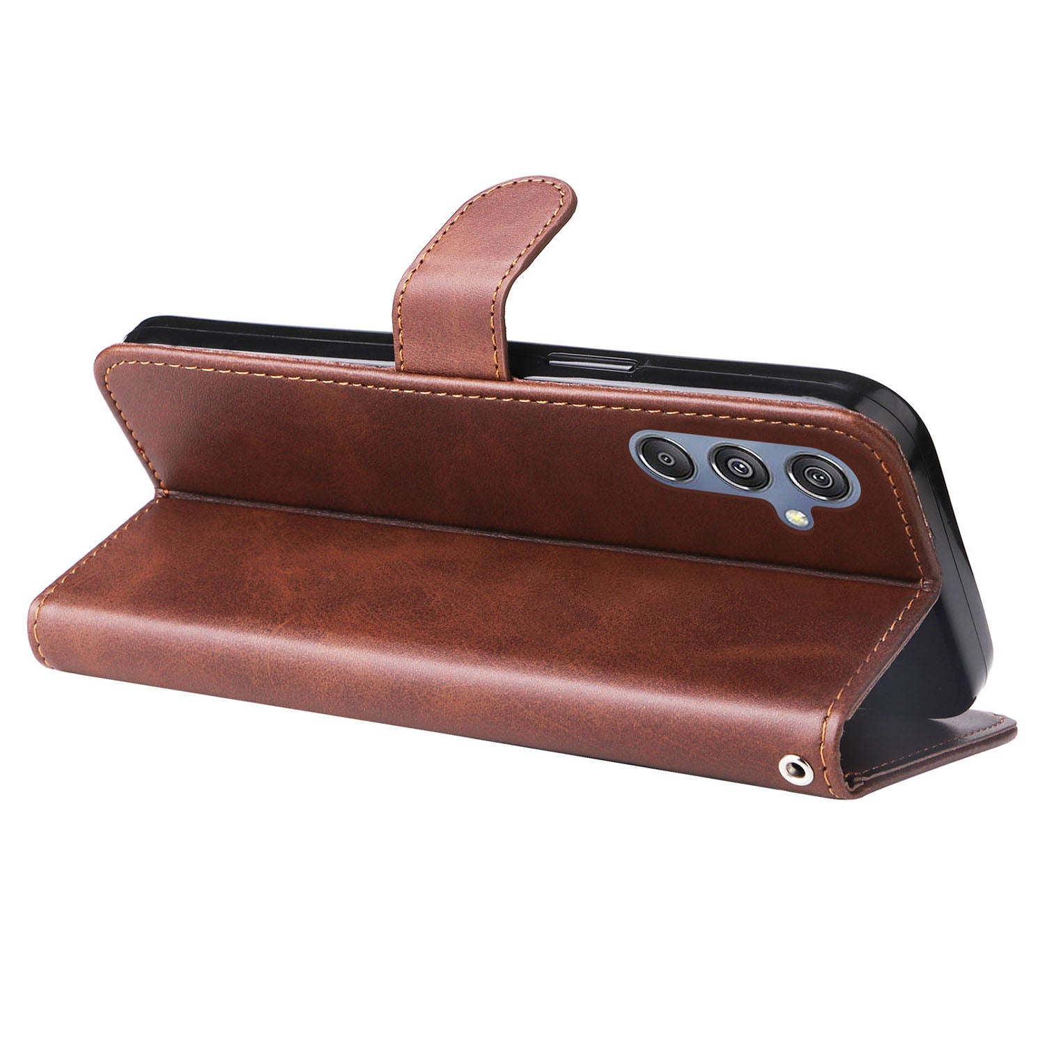 For Samsung Galaxy F34 5G / M34 5G Calf Texture Leather Phone Case Wallet Stand Cover with Zipper Pocket - Brown