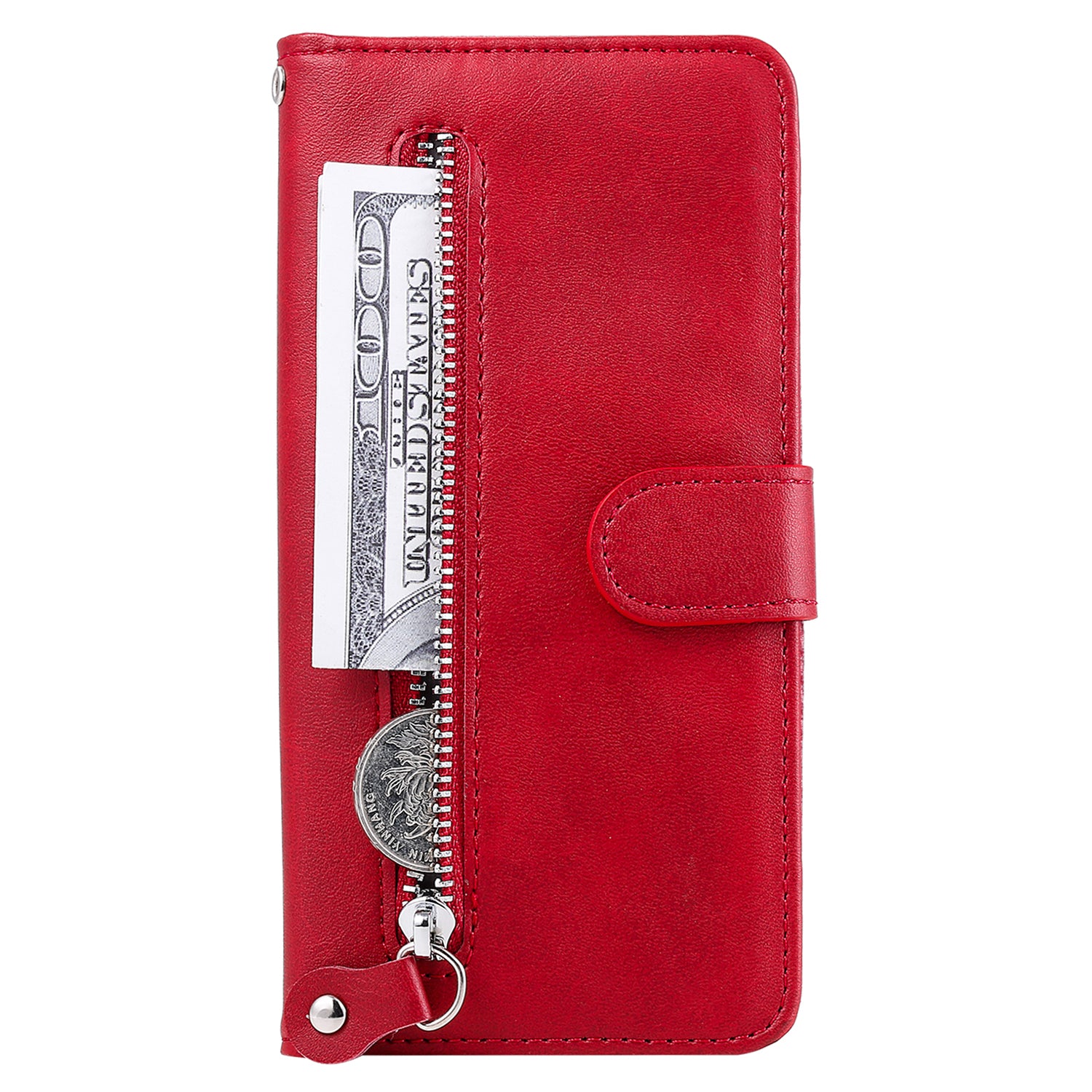 For Samsung Galaxy F34 5G / M34 5G Calf Texture Leather Phone Case Wallet Stand Cover with Zipper Pocket - Red