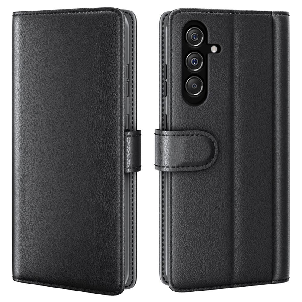 For Samsung Galaxy F34 5G / M34 5G Genuine Split Leather Cover Wallet Stand Shell Shockproof Phone Case - Black