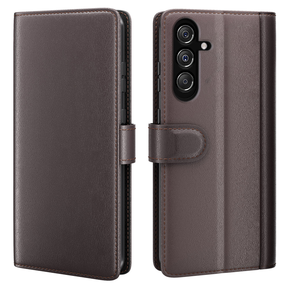 For Samsung Galaxy F34 5G / M34 5G Genuine Split Leather Cover Wallet Stand Shell Shockproof Phone Case - Brown