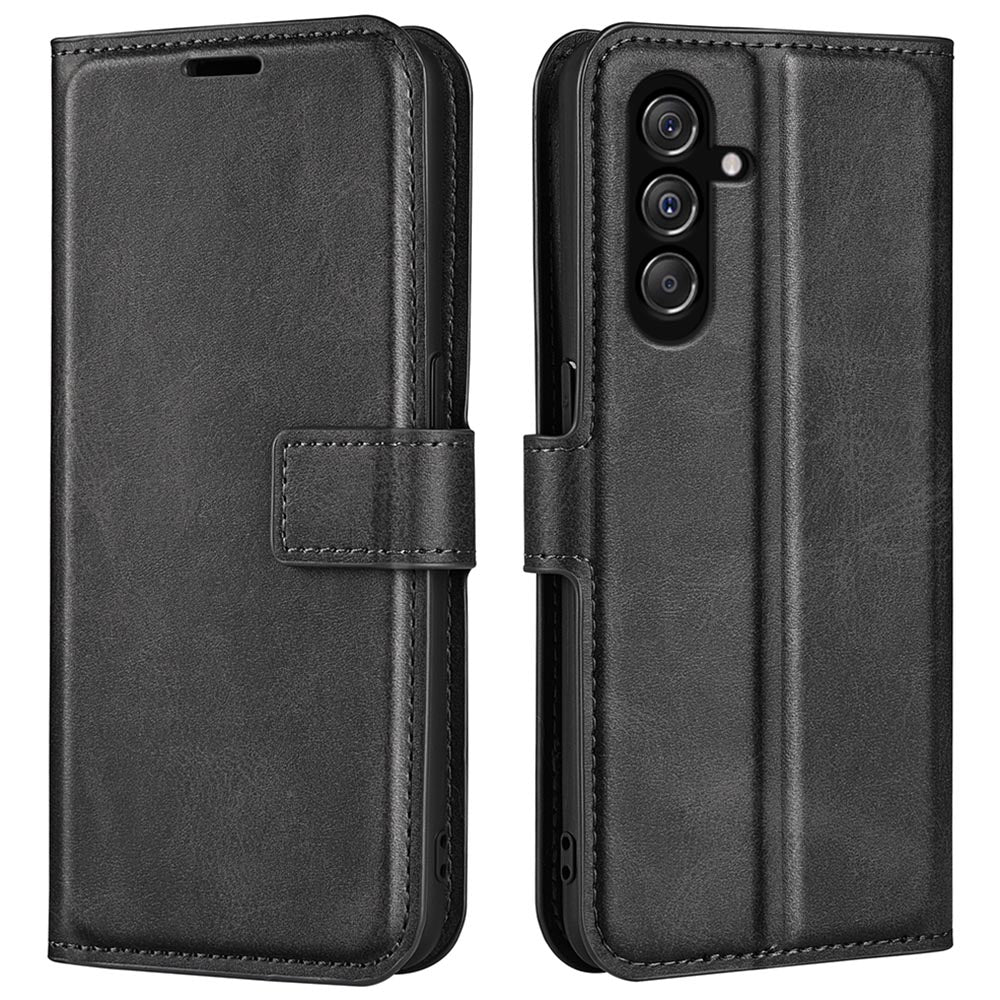 For Samsung Galaxy F34 5G / M34 5G Calf Texture Wallet Stand Cell Phone Cover Magnetic Closure PU Leather Case - Black