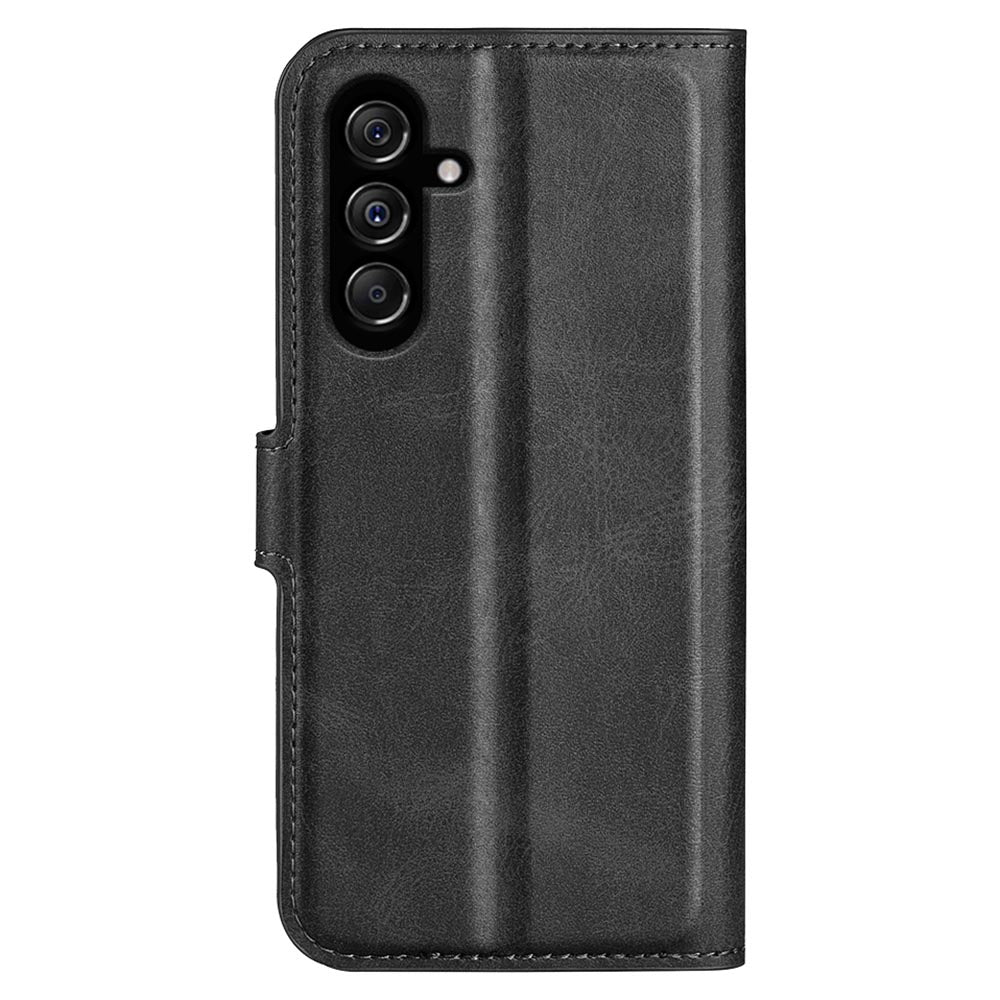 For Samsung Galaxy F34 5G / M34 5G Calf Texture Wallet Stand Cell Phone Cover Magnetic Closure PU Leather Case - Black