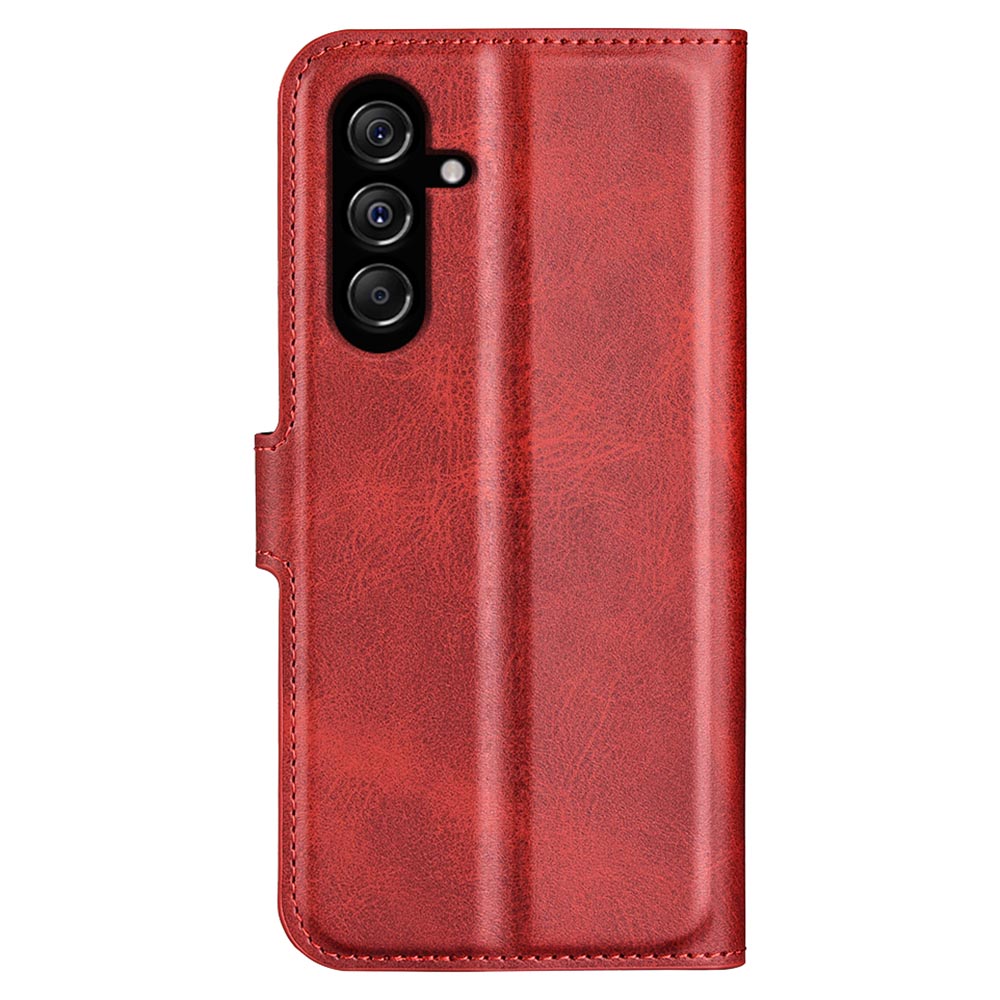 For Samsung Galaxy F34 5G / M34 5G Calf Texture Wallet Stand Cell Phone Cover Magnetic Closure PU Leather Case - Red