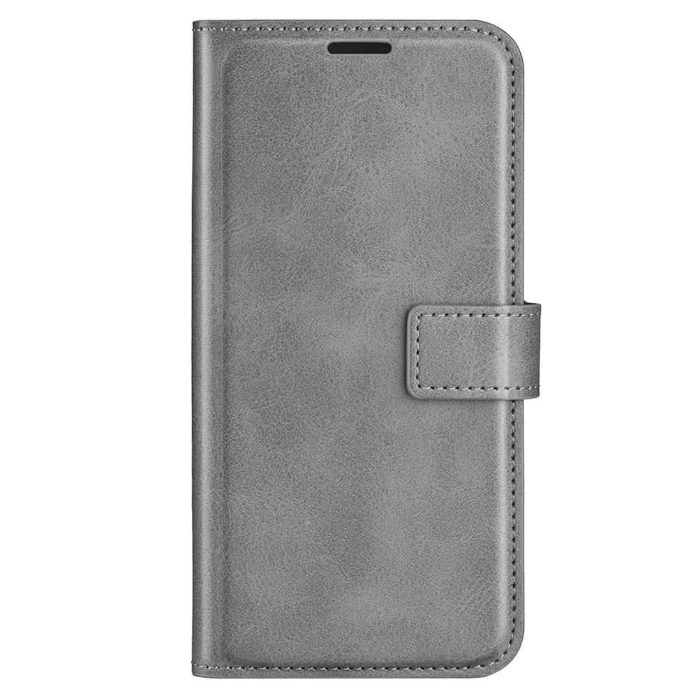 For Samsung Galaxy F34 5G / M34 5G Calf Texture Wallet Stand Cell Phone Cover Magnetic Closure PU Leather Case - Grey