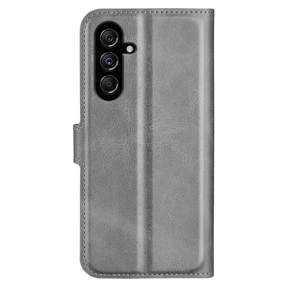 For Samsung Galaxy F34 5G / M34 5G Calf Texture Wallet Stand Cell Phone Cover Magnetic Closure PU Leather Case - Grey