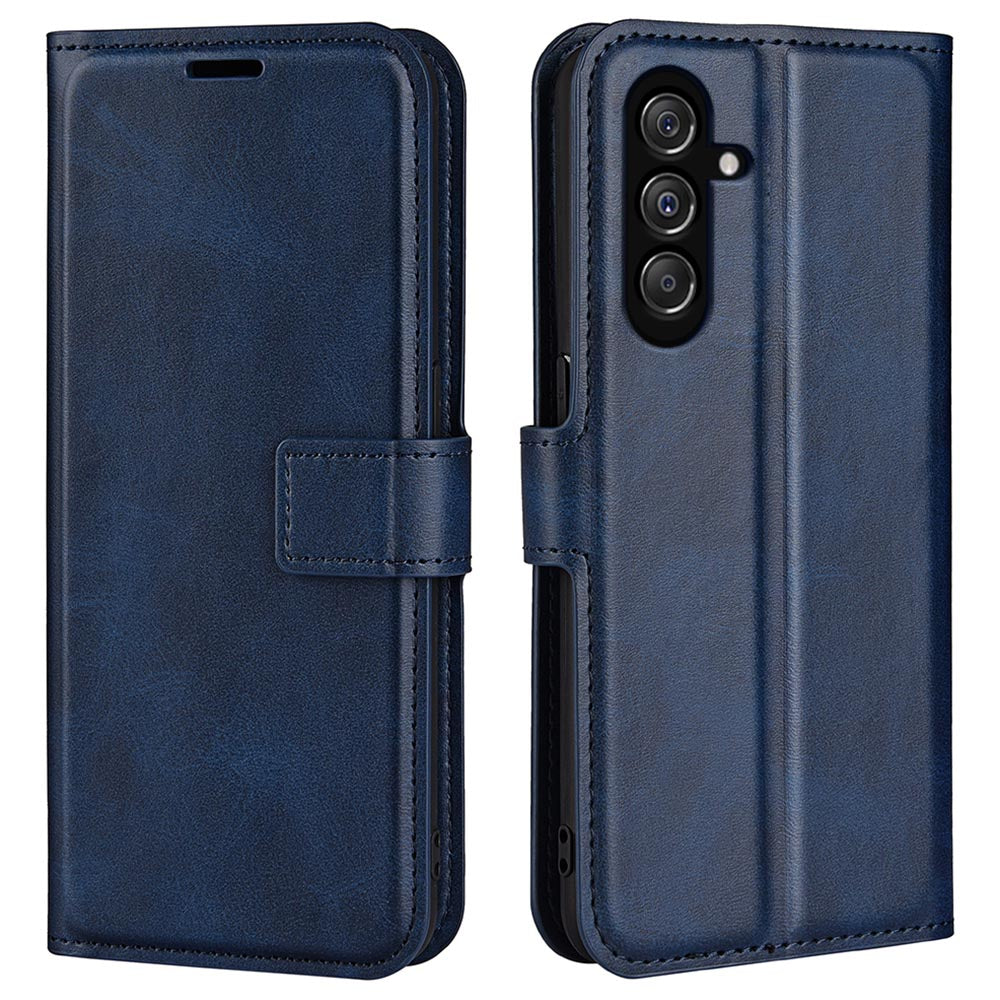 For Samsung Galaxy F34 5G / M34 5G Calf Texture Wallet Stand Cell Phone Cover Magnetic Closure PU Leather Case - Blue