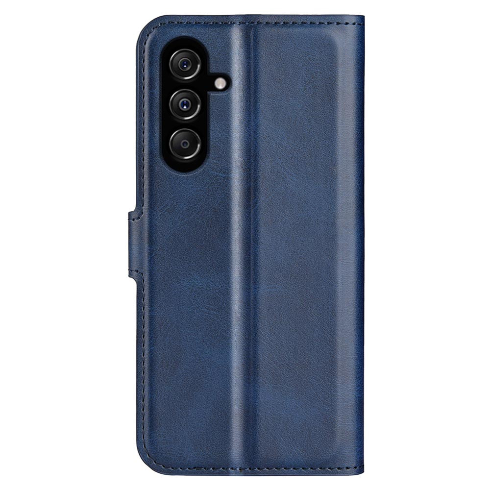 For Samsung Galaxy F34 5G / M34 5G Calf Texture Wallet Stand Cell Phone Cover Magnetic Closure PU Leather Case - Blue