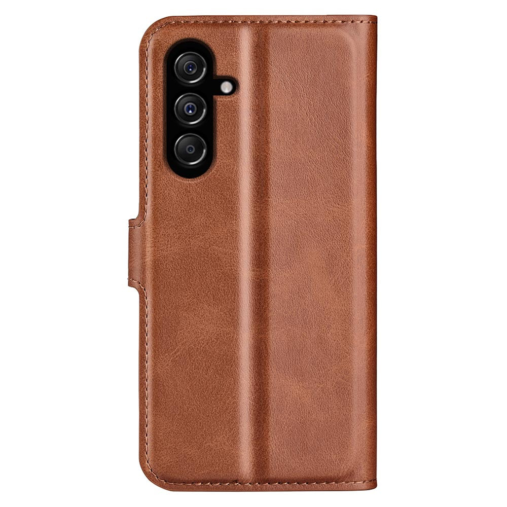 For Samsung Galaxy F34 5G / M34 5G Calf Texture Wallet Stand Cell Phone Cover Magnetic Closure PU Leather Case - Light Brown