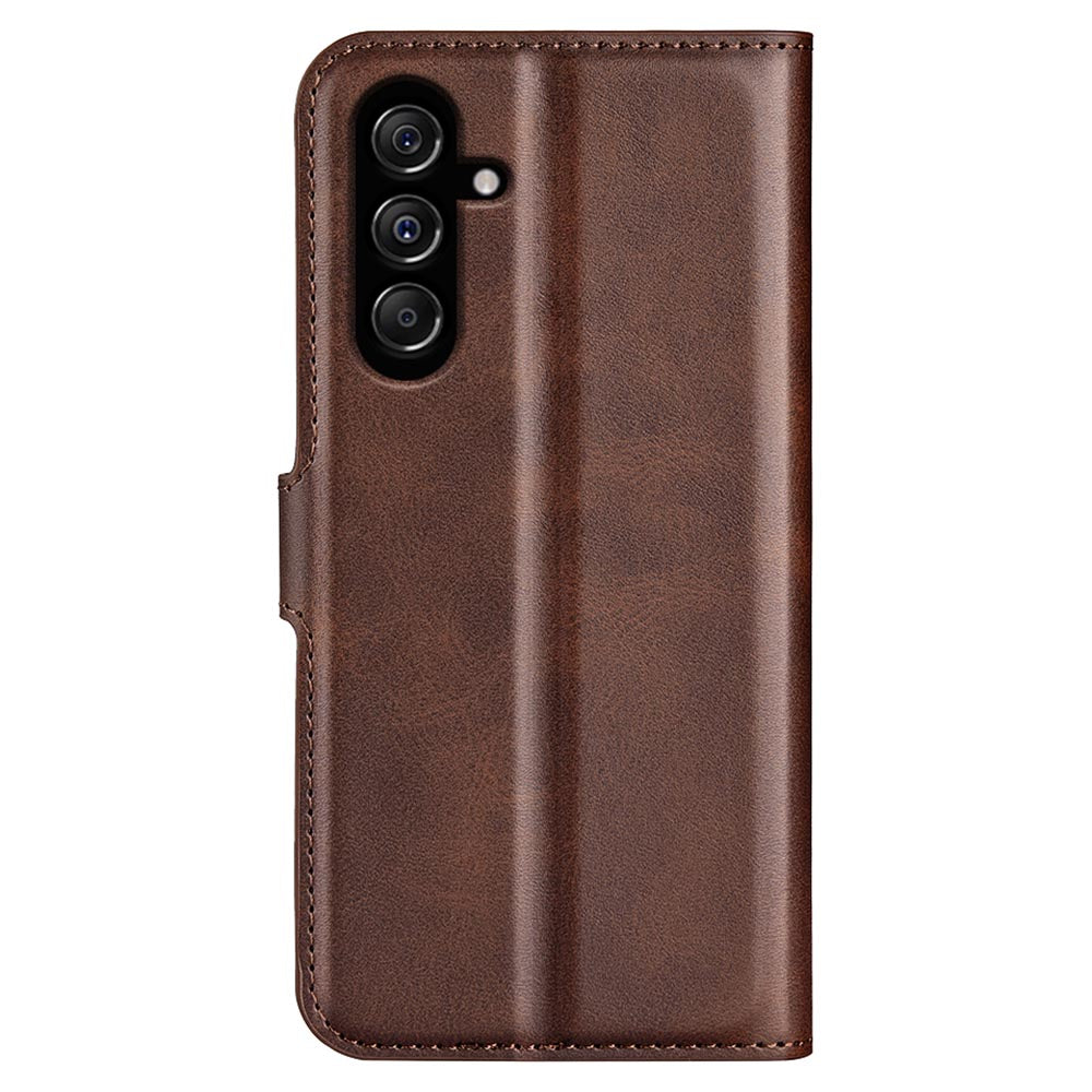 For Samsung Galaxy F34 5G / M34 5G Calf Texture Wallet Stand Cell Phone Cover Magnetic Closure PU Leather Case - Brown