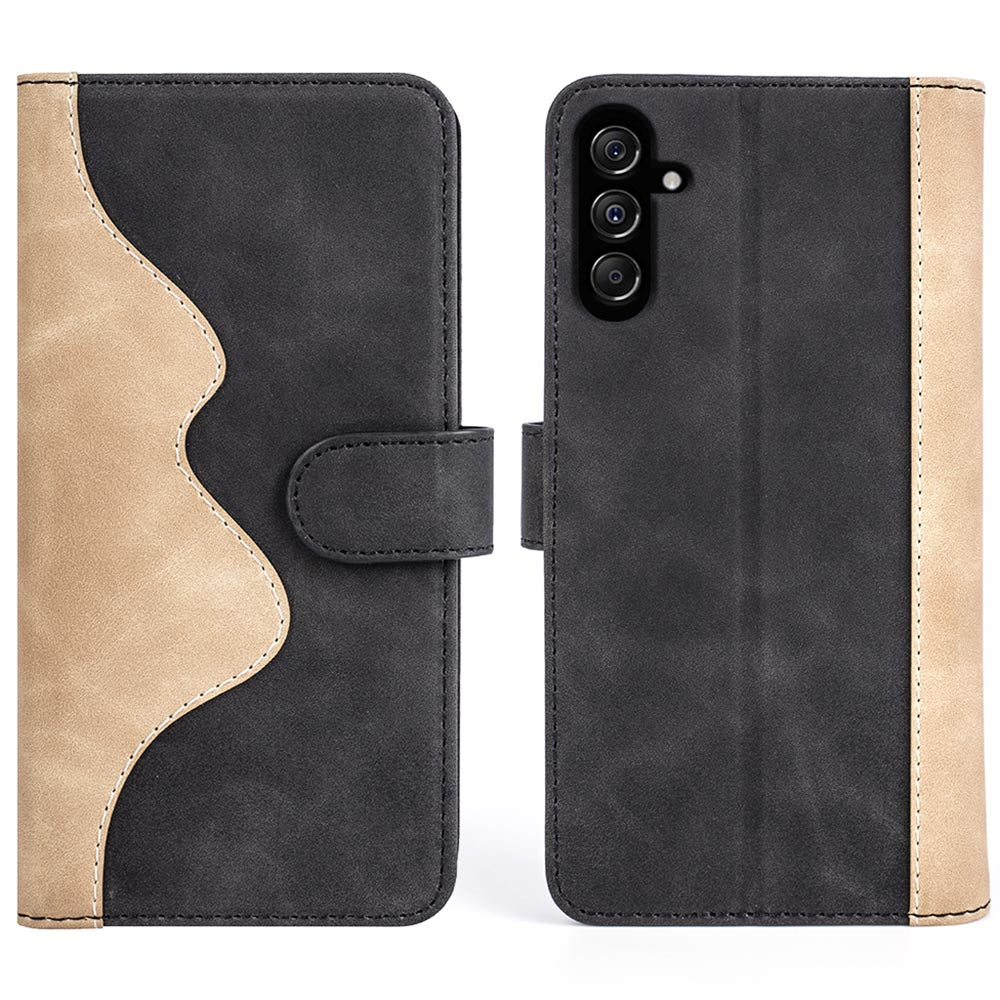 Dual-color Splicing Phone Case for Samsung Galaxy F34 5G / M34 5G Leather Wallet Stand Anti-scratch Cover - Black