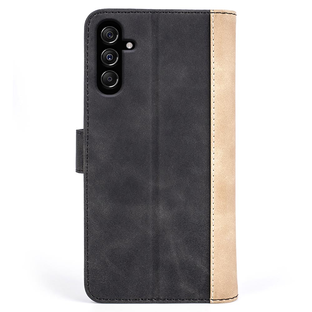 Dual-color Splicing Phone Case for Samsung Galaxy F34 5G / M34 5G Leather Wallet Stand Anti-scratch Cover - Black