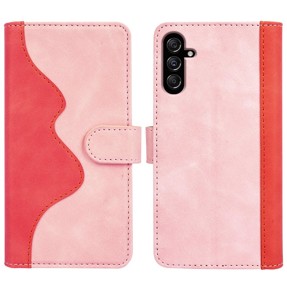 Dual-color Splicing Phone Case for Samsung Galaxy F34 5G / M34 5G Leather Wallet Stand Anti-scratch Cover - Pink