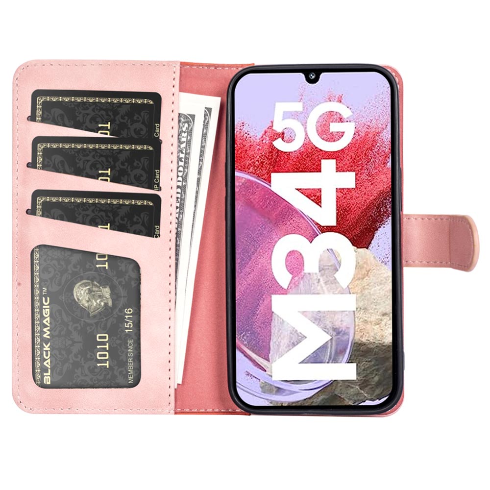 Dual-color Splicing Phone Case for Samsung Galaxy F34 5G / M34 5G Leather Wallet Stand Anti-scratch Cover - Pink