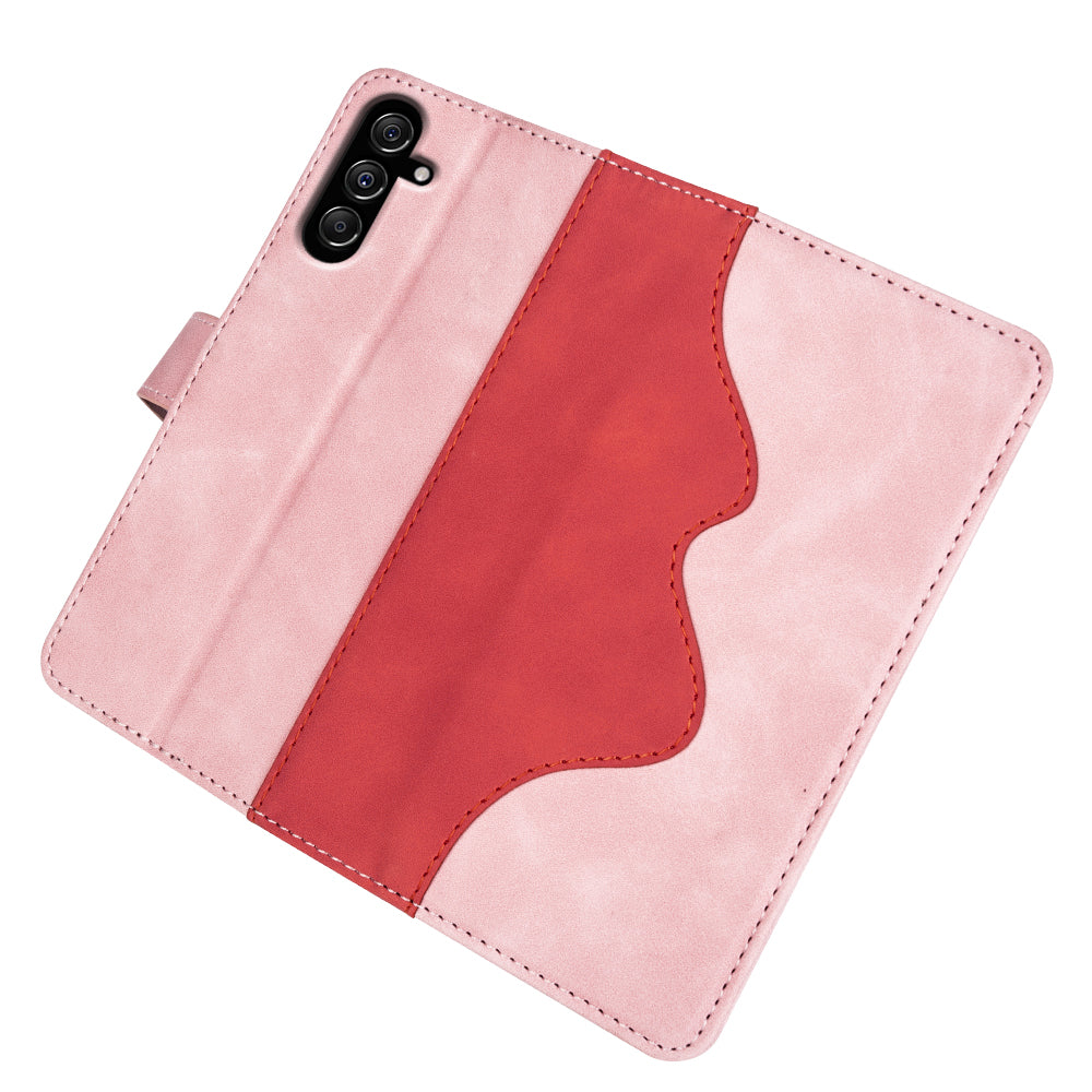 Dual-color Splicing Phone Case for Samsung Galaxy F34 5G / M34 5G Leather Wallet Stand Anti-scratch Cover - Pink