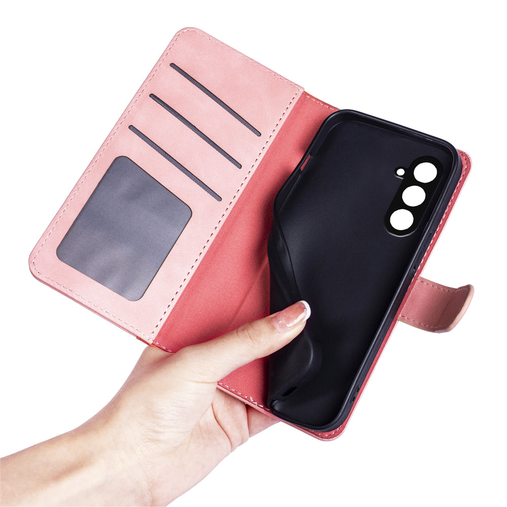 Dual-color Splicing Phone Case for Samsung Galaxy F34 5G / M34 5G Leather Wallet Stand Anti-scratch Cover - Pink