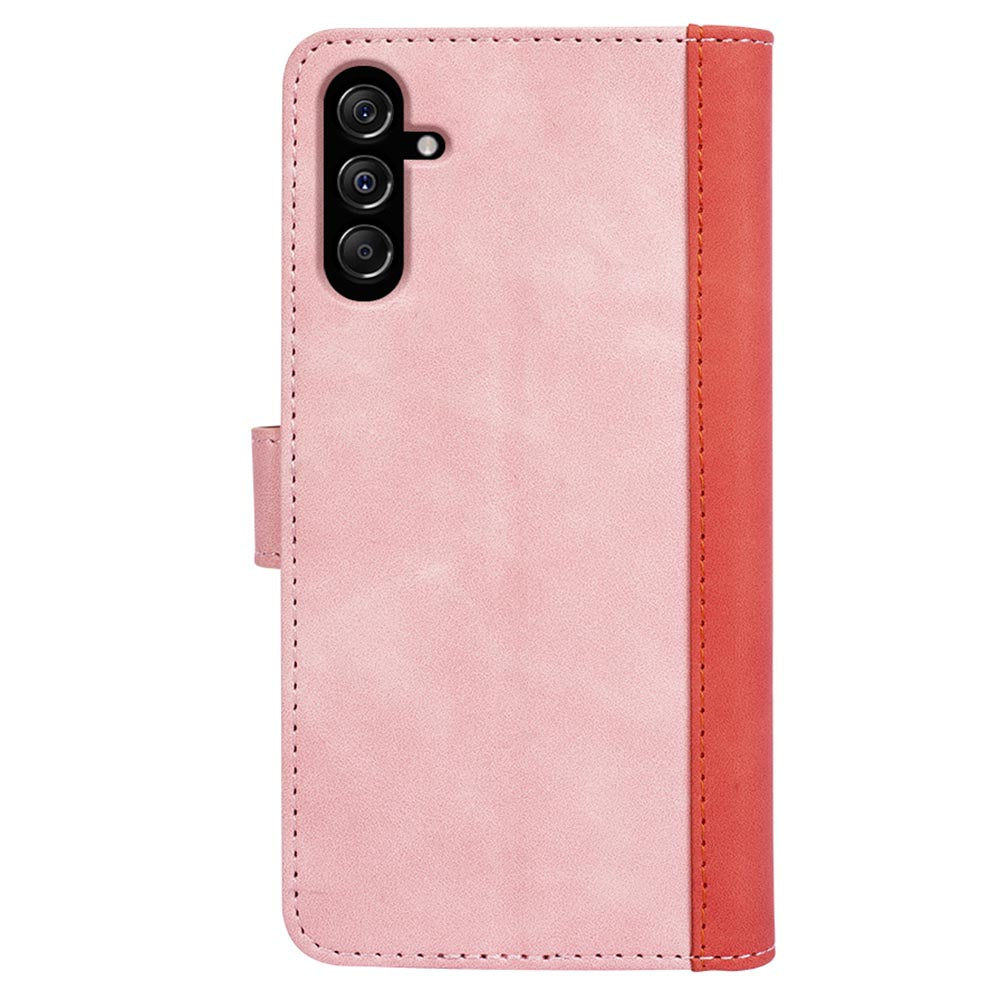 Dual-color Splicing Phone Case for Samsung Galaxy F34 5G / M34 5G Leather Wallet Stand Anti-scratch Cover - Pink