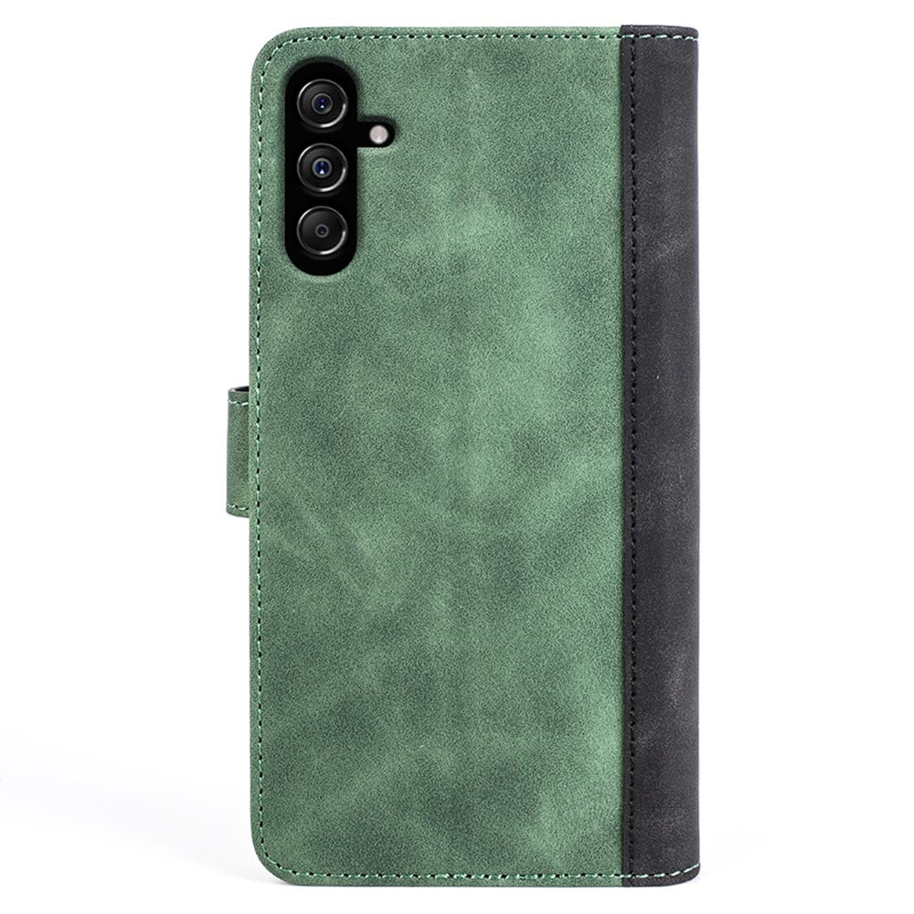 Dual-color Splicing Phone Case for Samsung Galaxy F34 5G / M34 5G Leather Wallet Stand Anti-scratch Cover - Green