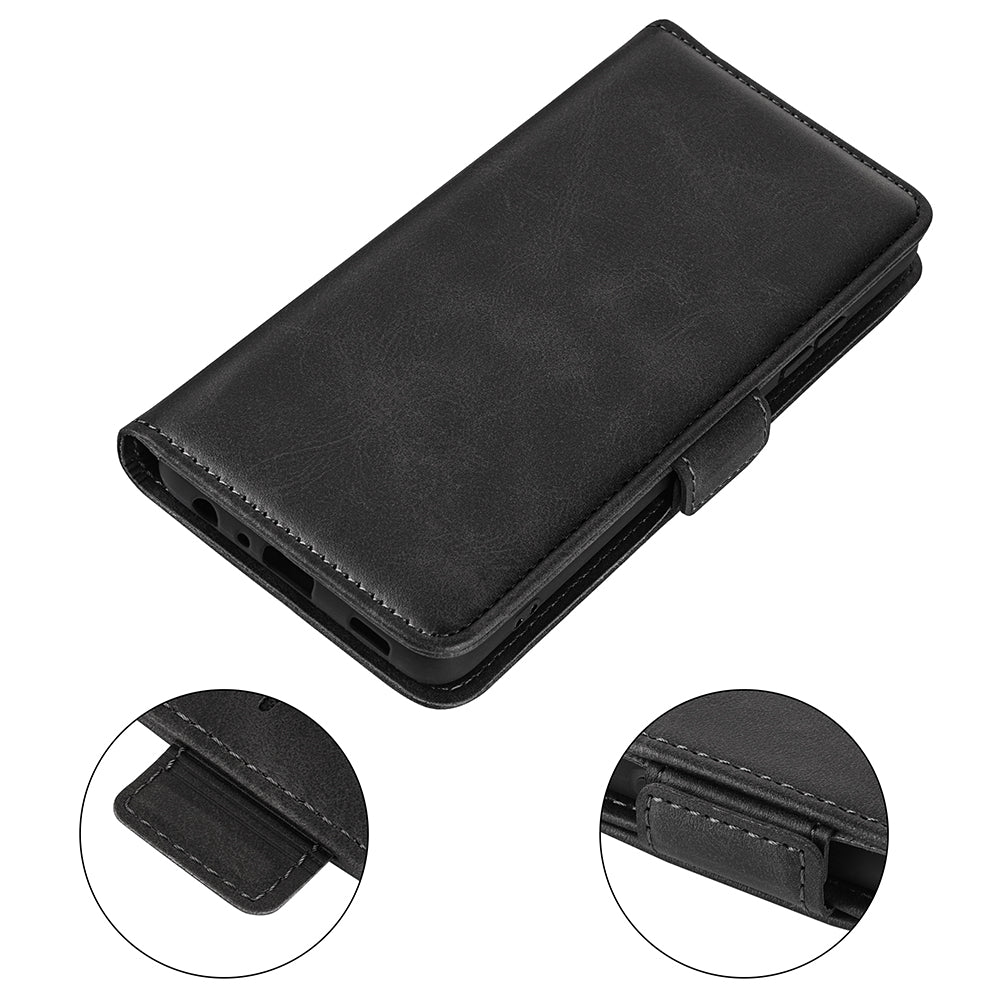 For Samsung Galaxy F34 5G / M34 5G Calf Texture Phone Case Supporting Stand Wallet Leather Phone Cover - Black