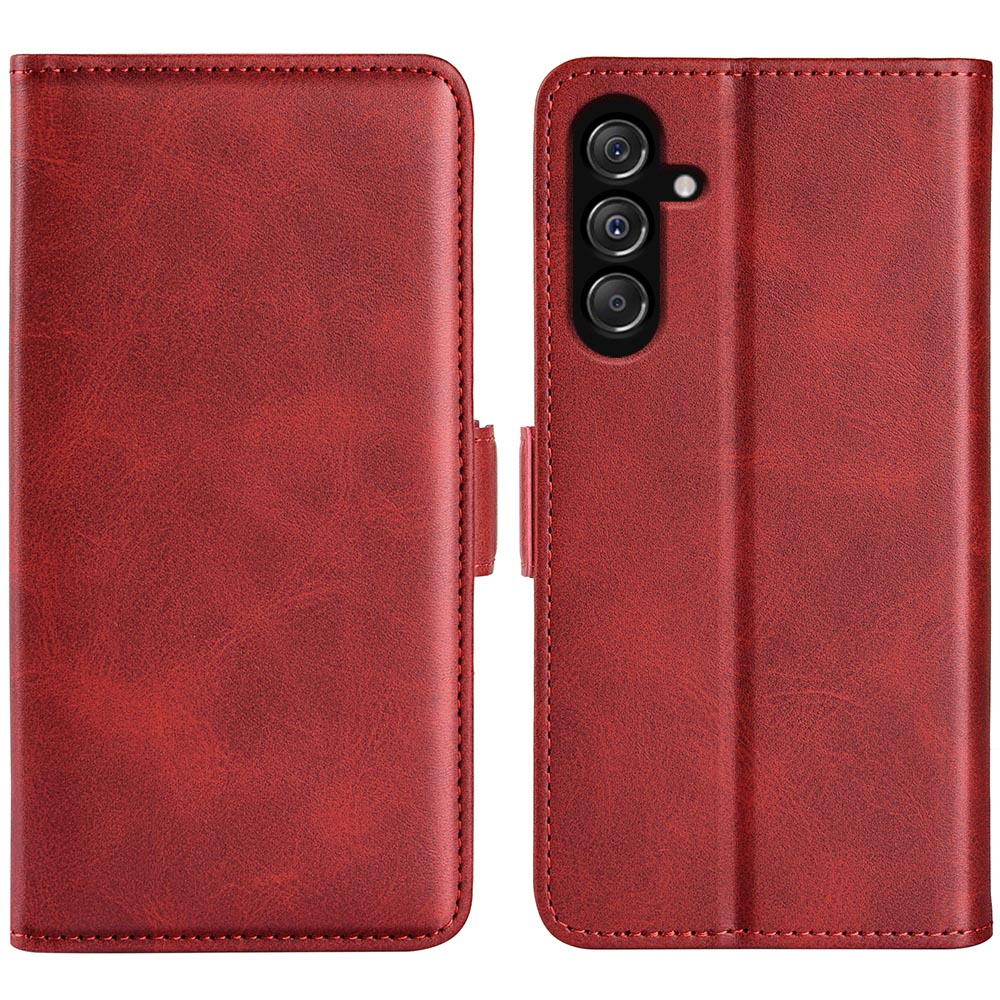 For Samsung Galaxy F34 5G / M34 5G Calf Texture Phone Case Supporting Stand Wallet Leather Phone Cover - Red