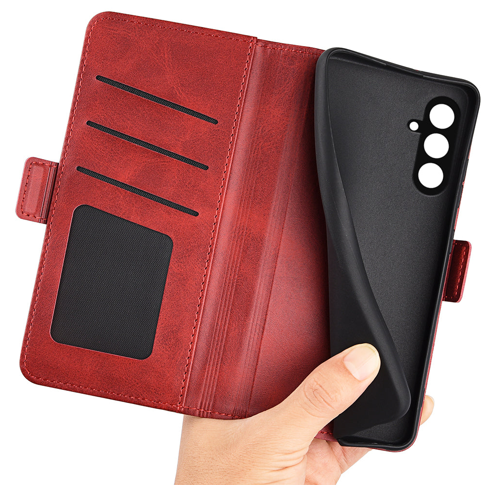 For Samsung Galaxy F34 5G / M34 5G Calf Texture Phone Case Supporting Stand Wallet Leather Phone Cover - Red