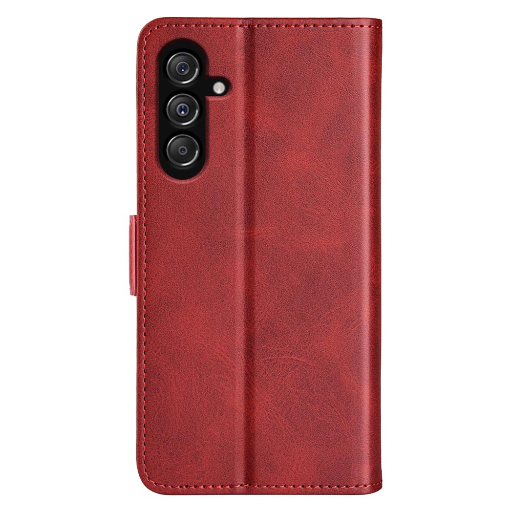 For Samsung Galaxy F34 5G / M34 5G Calf Texture Phone Case Supporting Stand Wallet Leather Phone Cover - Red