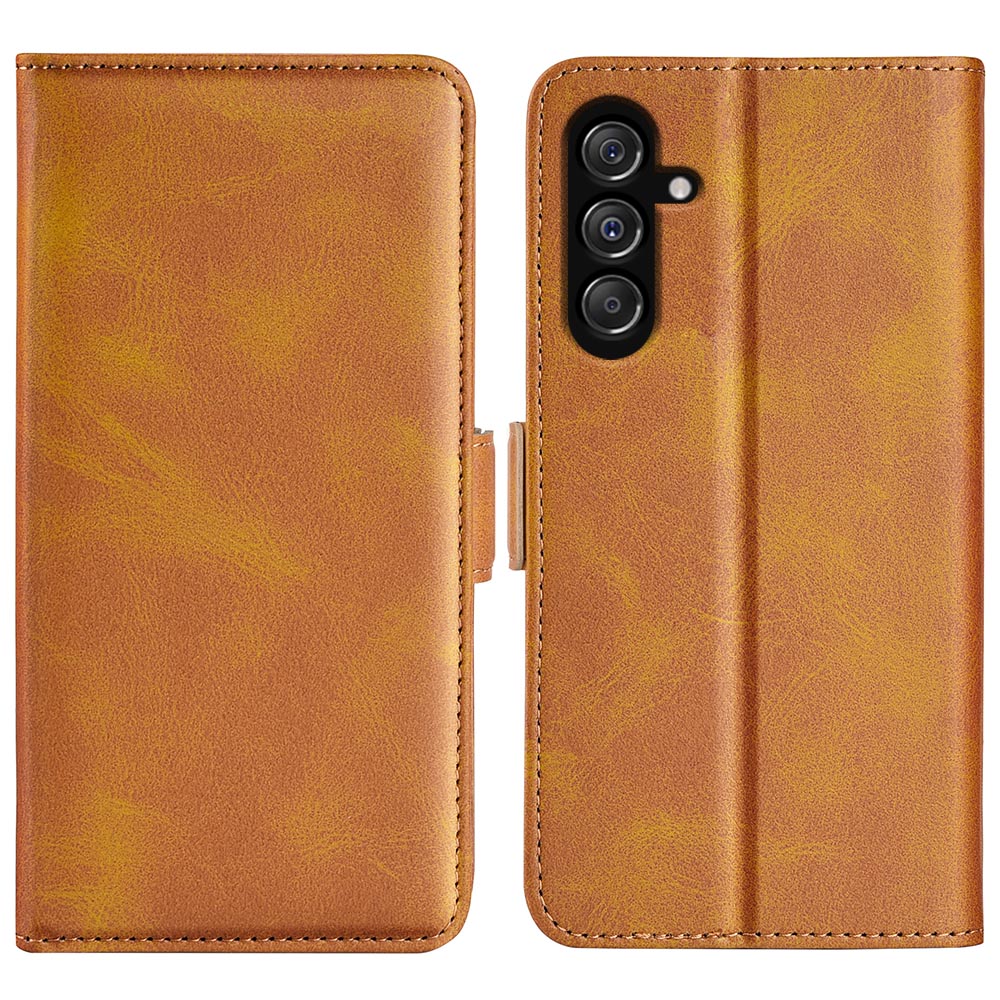 For Samsung Galaxy F34 5G / M34 5G Calf Texture Phone Case Supporting Stand Wallet Leather Phone Cover - Yellow