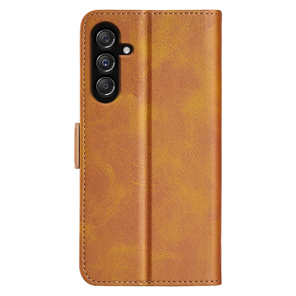 For Samsung Galaxy F34 5G / M34 5G Calf Texture Phone Case Supporting Stand Wallet Leather Phone Cover - Yellow