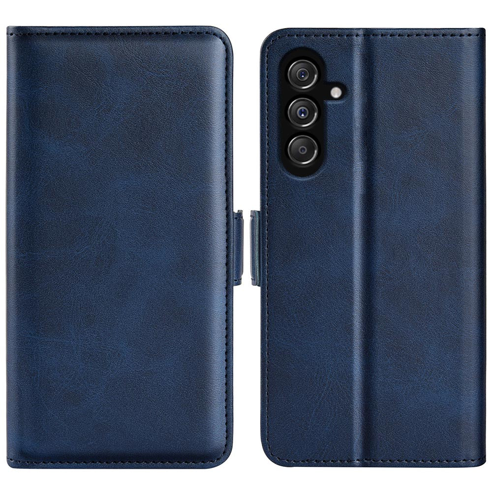 For Samsung Galaxy F34 5G / M34 5G Calf Texture Phone Case Supporting Stand Wallet Leather Phone Cover - Blue