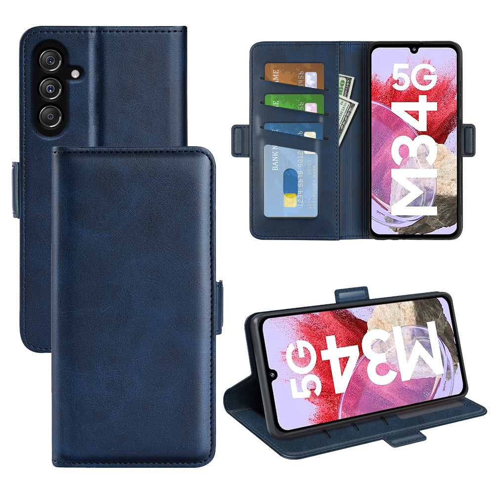 For Samsung Galaxy F34 5G / M34 5G Calf Texture Phone Case Supporting Stand Wallet Leather Phone Cover - Blue