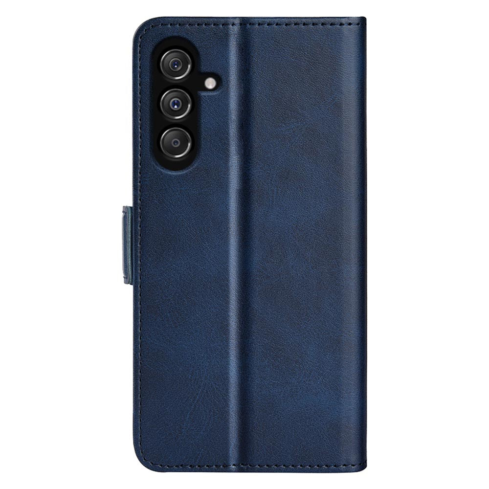 For Samsung Galaxy F34 5G / M34 5G Calf Texture Phone Case Supporting Stand Wallet Leather Phone Cover - Blue