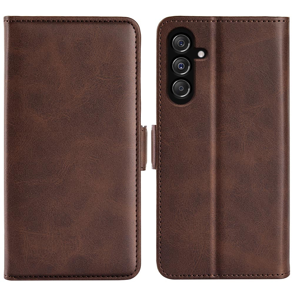 For Samsung Galaxy F34 5G / M34 5G Calf Texture Phone Case Supporting Stand Wallet Leather Phone Cover - Brown