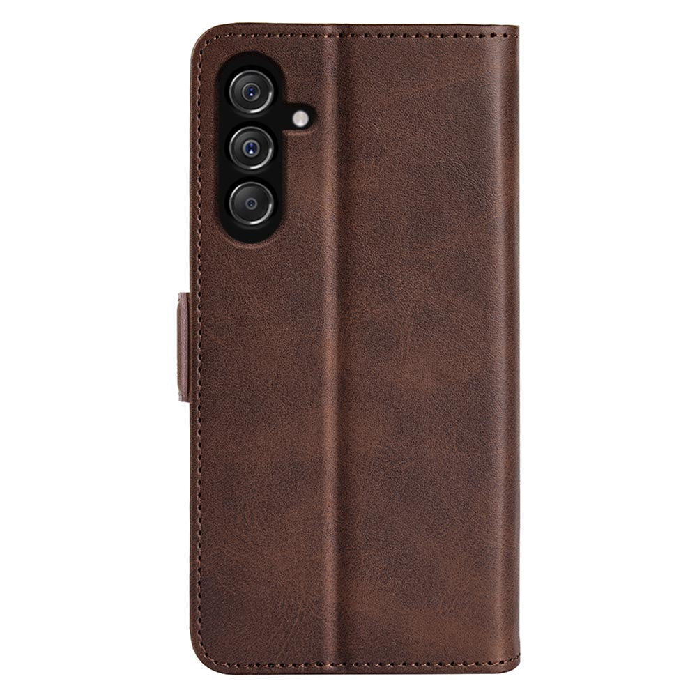 For Samsung Galaxy F34 5G / M34 5G Calf Texture Phone Case Supporting Stand Wallet Leather Phone Cover - Brown