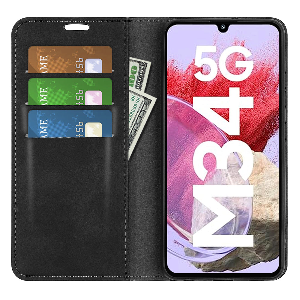 For Samsung Galaxy F34 5G / M34 5G Anti-Scratch Skin-touch Wallet PU Leather Phone Case Stand Mobile Phone Cover - Black