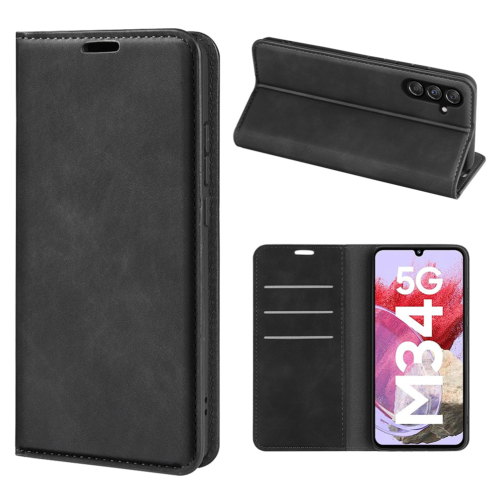 For Samsung Galaxy F34 5G / M34 5G Anti-Scratch Skin-touch Wallet PU Leather Phone Case Stand Mobile Phone Cover - Black