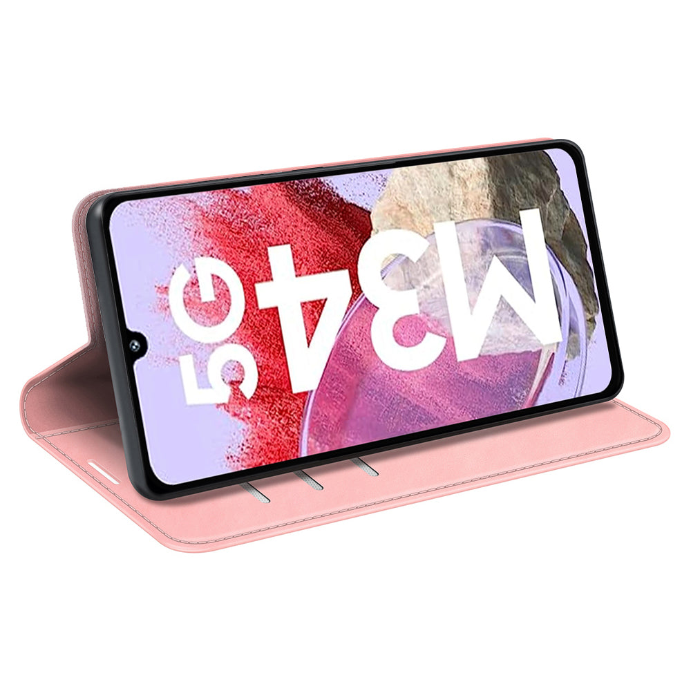 For Samsung Galaxy F34 5G / M34 5G Anti-Scratch Skin-touch Wallet PU Leather Phone Case Stand Mobile Phone Cover - Pink