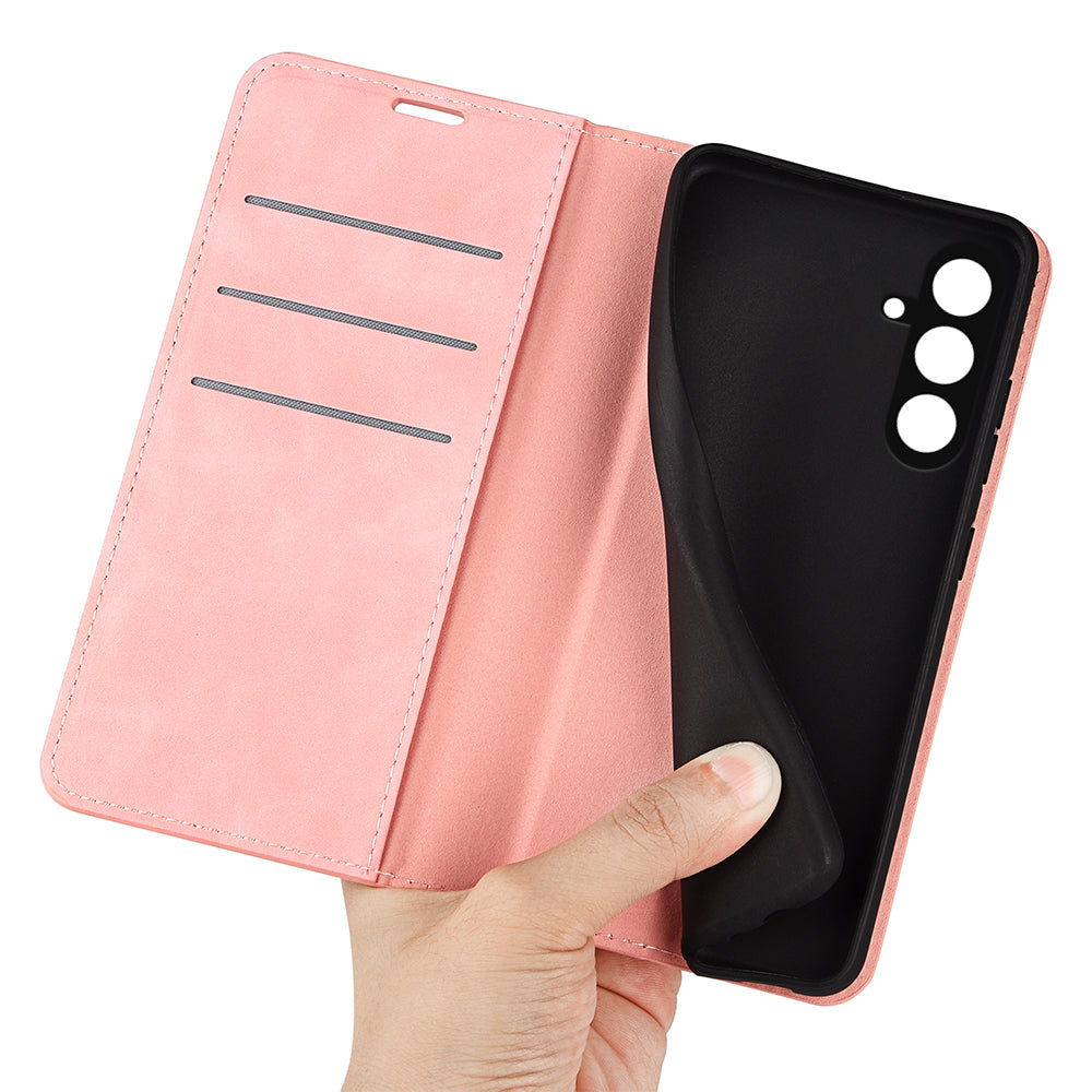 For Samsung Galaxy F34 5G / M34 5G Anti-Scratch Skin-touch Wallet PU Leather Phone Case Stand Mobile Phone Cover - Pink