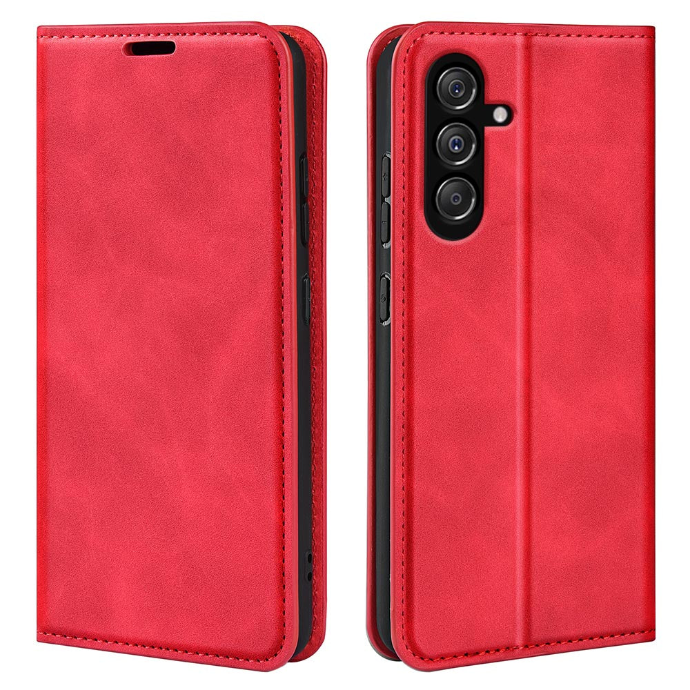 For Samsung Galaxy F34 5G / M34 5G Anti-Scratch Skin-touch Wallet PU Leather Phone Case Stand Mobile Phone Cover - Red