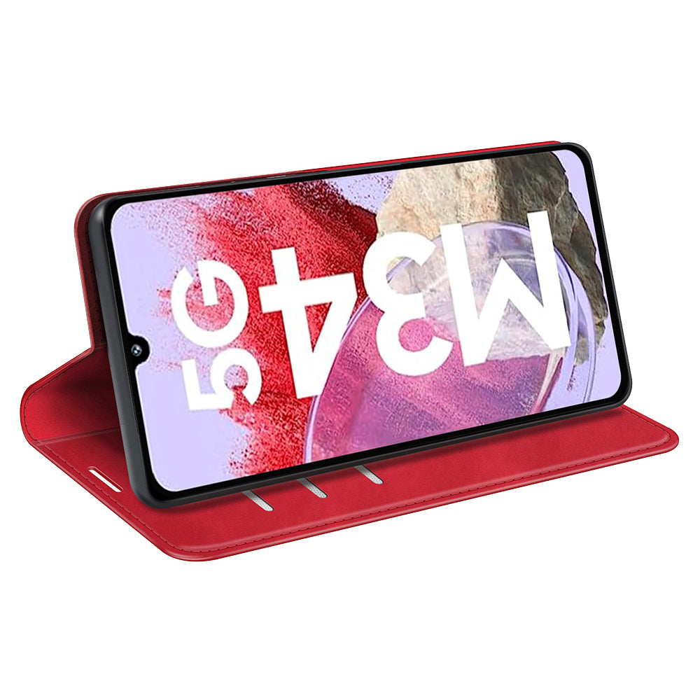 For Samsung Galaxy F34 5G / M34 5G Anti-Scratch Skin-touch Wallet PU Leather Phone Case Stand Mobile Phone Cover - Red