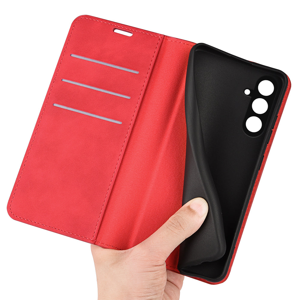 For Samsung Galaxy F34 5G / M34 5G Anti-Scratch Skin-touch Wallet PU Leather Phone Case Stand Mobile Phone Cover - Red