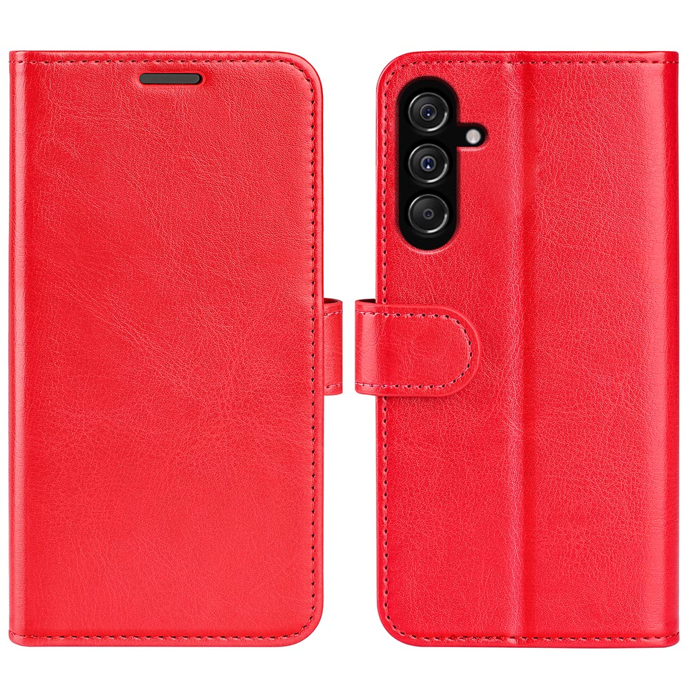 For Samsung Galaxy F34 5G / M34 5G Anti-Scratch PU Leather Cell Phone Cover Stand Crazy Horse Texture Wallet Case - Red