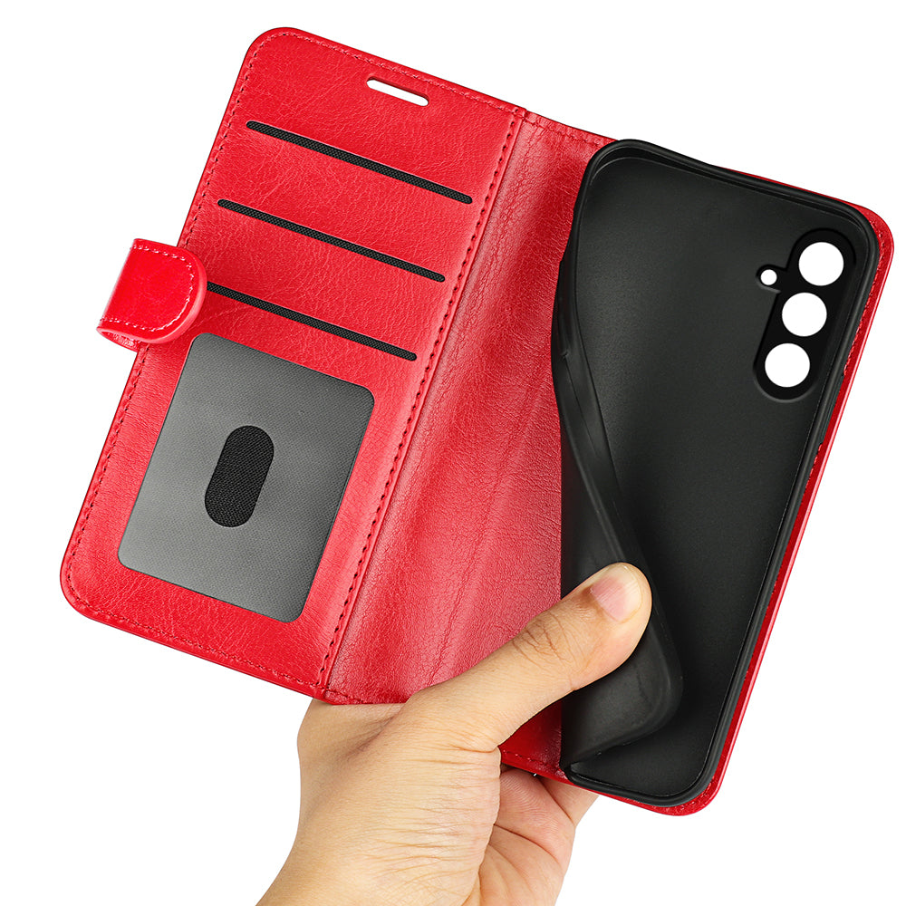 For Samsung Galaxy F34 5G / M34 5G Anti-Scratch PU Leather Cell Phone Cover Stand Crazy Horse Texture Wallet Case - Red