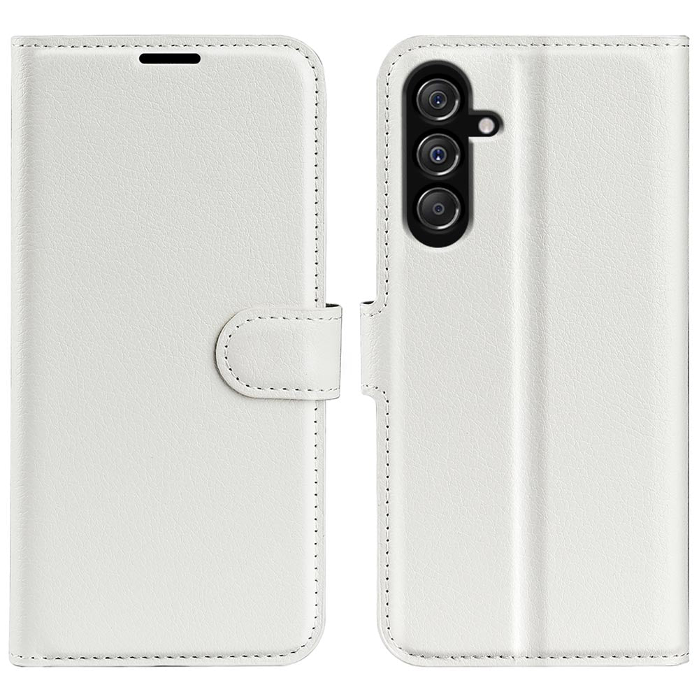 For Samsung Galaxy F34 5G / M34 5G Phone Case Anti-Scratch Stand PU Leather Wallet Litchi Texture Protective Cover - White