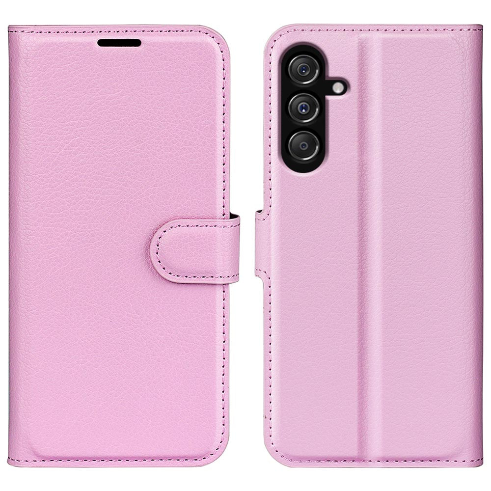 For Samsung Galaxy F34 5G / M34 5G Phone Case Anti-Scratch Stand PU Leather Wallet Litchi Texture Protective Cover - Pink