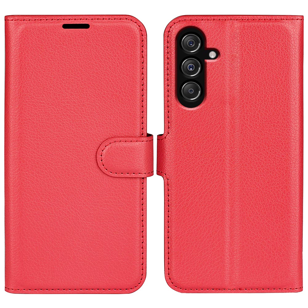 For Samsung Galaxy F34 5G / M34 5G Phone Case Anti-Scratch Stand PU Leather Wallet Litchi Texture Protective Cover - Red