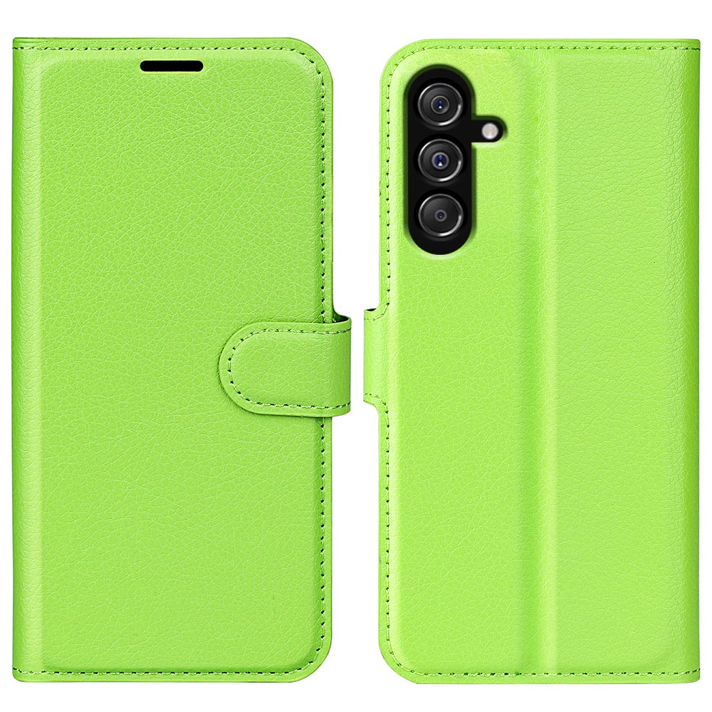 For Samsung Galaxy F34 5G / M34 5G Phone Case Anti-Scratch Stand PU Leather Wallet Litchi Texture Protective Cover - Green