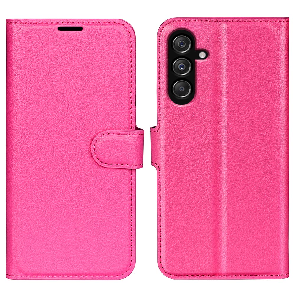 For Samsung Galaxy F34 5G / M34 5G Phone Case Anti-Scratch Stand PU Leather Wallet Litchi Texture Protective Cover - Rose