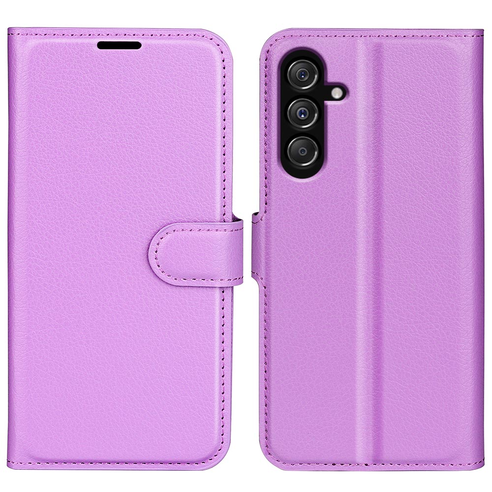 For Samsung Galaxy F34 5G / M34 5G Phone Case Anti-Scratch Stand PU Leather Wallet Litchi Texture Protective Cover - Purple