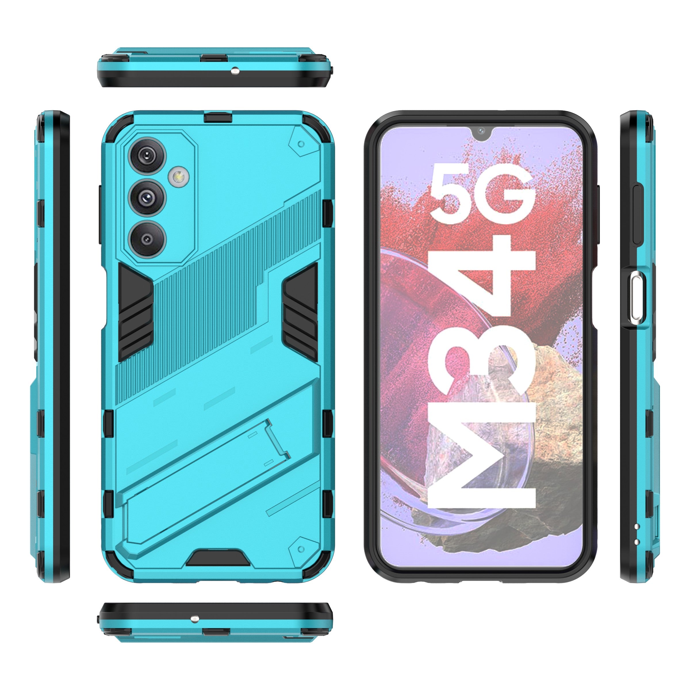 For Samsung Galaxy F34 5G / M34 5G Anti-drop Phone Case PC+TPU Back Cover with Kickstand - Baby Blue